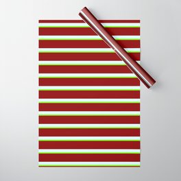 [ Thumbnail: Light Cyan, Green & Dark Red Colored Lined Pattern Wrapping Paper ]