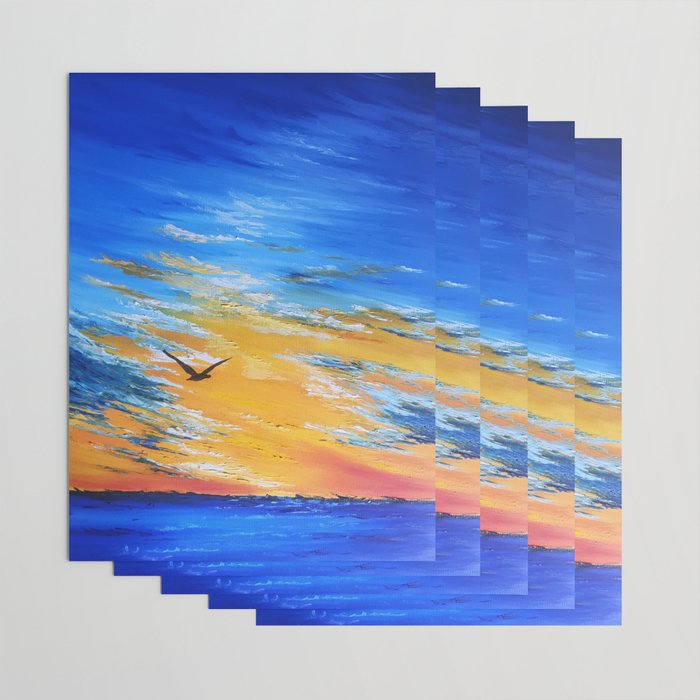 Ocean Sunset Original Oil Painting Landscape Blue Wall Art