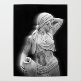 Contemporary design of an eastern woman statue with modern tattoos Poster