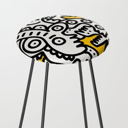 Black and White Cool Monsters Graffiti on Yellow Background Counter Stool