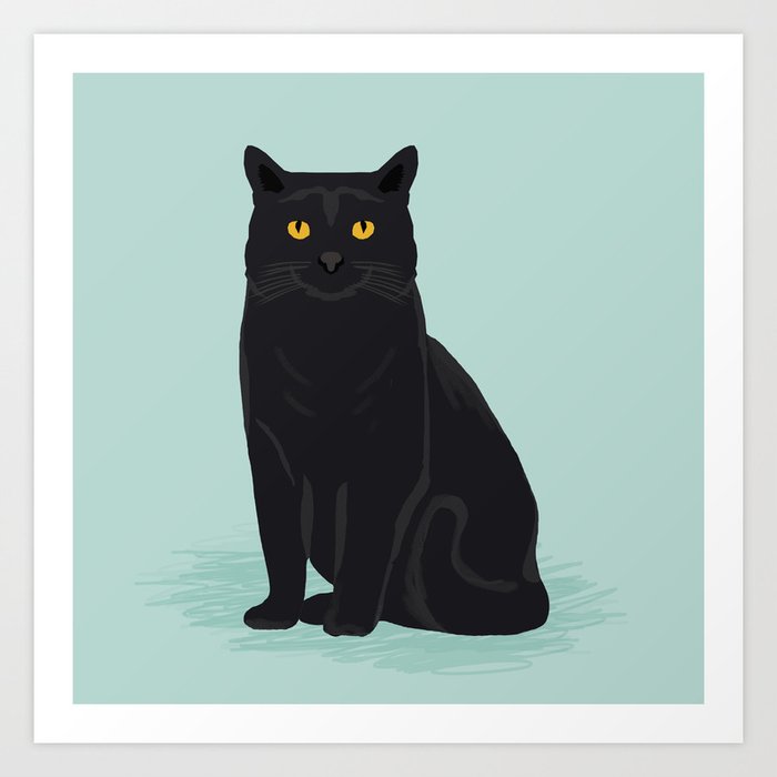 Black Cat Cute Cat Breed Customized Pet Portrait Mint Background