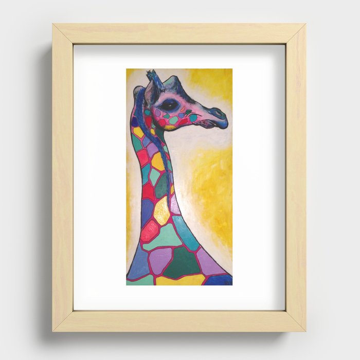 Unique Giraffe Painting 4 feet x 2 feet on Wood Panel  Recessed Framed Print