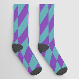 Blue & Purple Warped Checkerboard Pattern Socks