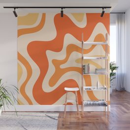Tangerine Liquid Swirl Retro Abstract Pattern Wall Mural