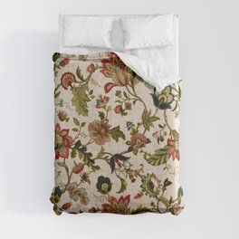 Red Green Jacobean Floral Embroidery Pattern Duvet Cover
