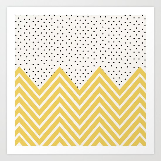 Chartreuse Chevron and dots Art Print