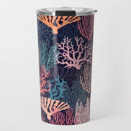 Ocean Coral // Normal Scale // Coral Shapes // Dark Blue Background Travel Mug
