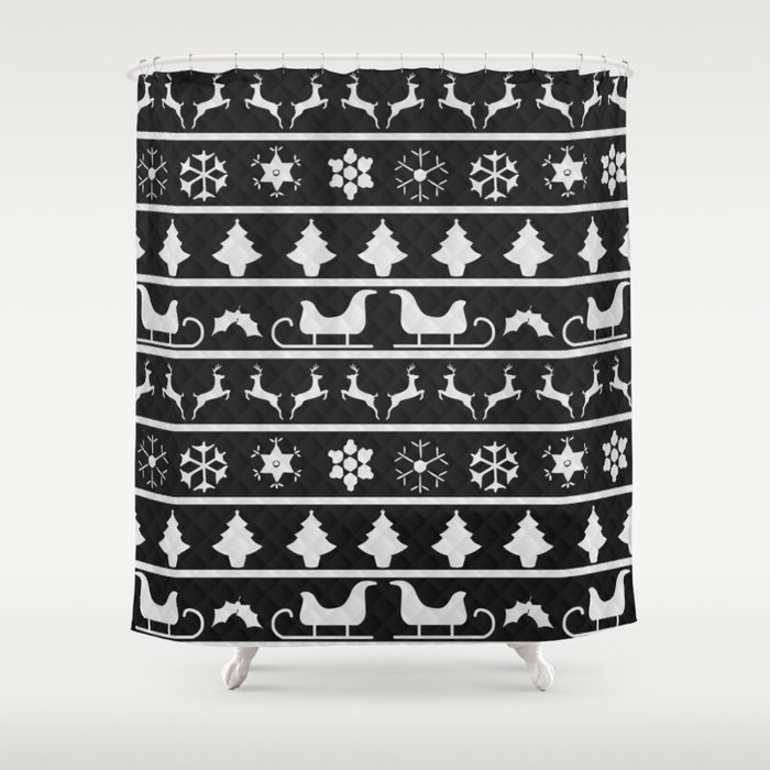 Black & White Ugly Sweater Nordic Knit Shower Curtain