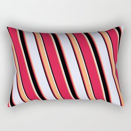 [ Thumbnail: Lavender, Brown, Crimson, and Black Colored Striped Pattern Rectangular Pillow ]