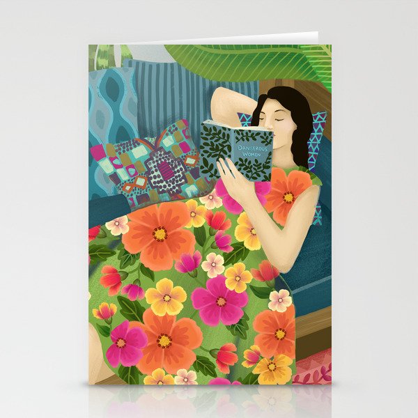 Women Who Read Are Dangerous- Woman reading plant filled room Stationery Cards