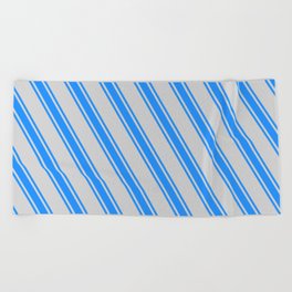 [ Thumbnail: Light Gray and Blue Colored Striped Pattern Beach Towel ]