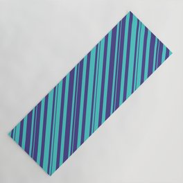 [ Thumbnail: Dark Slate Blue and Turquoise Colored Striped/Lined Pattern Yoga Mat ]