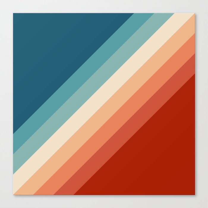 Red, orange and blue retro diagonal stripes Canvas Print