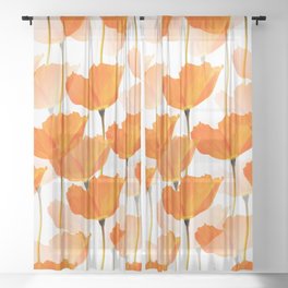 Orange Poppies On A White Background #decor #society6 #buyart Sheer Curtain