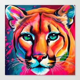 Cute Puma portrait vibrant colors  Canvas Print