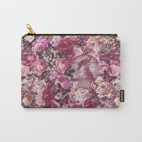 Vintage Bird Cage Flower Pattern Retro Illustration Carry-All Pouch