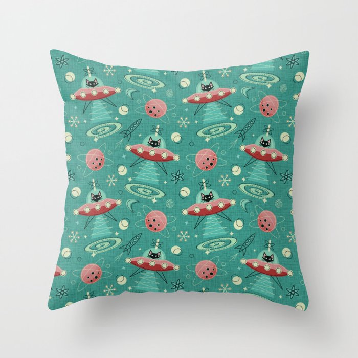 Atomic Cats in Space - ©studioxtine Throw Pillow