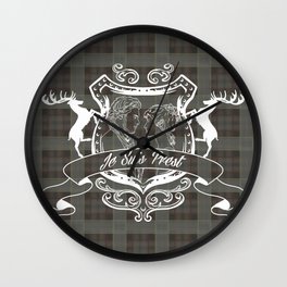 Outlander plaid with Je Suis Prest crest Wall Clock | Illustration, Jesuisprest, Frasier, Digital, Graphicdesign, Movies & TV, Outlander, Plaid, Scottish, Pattern 
