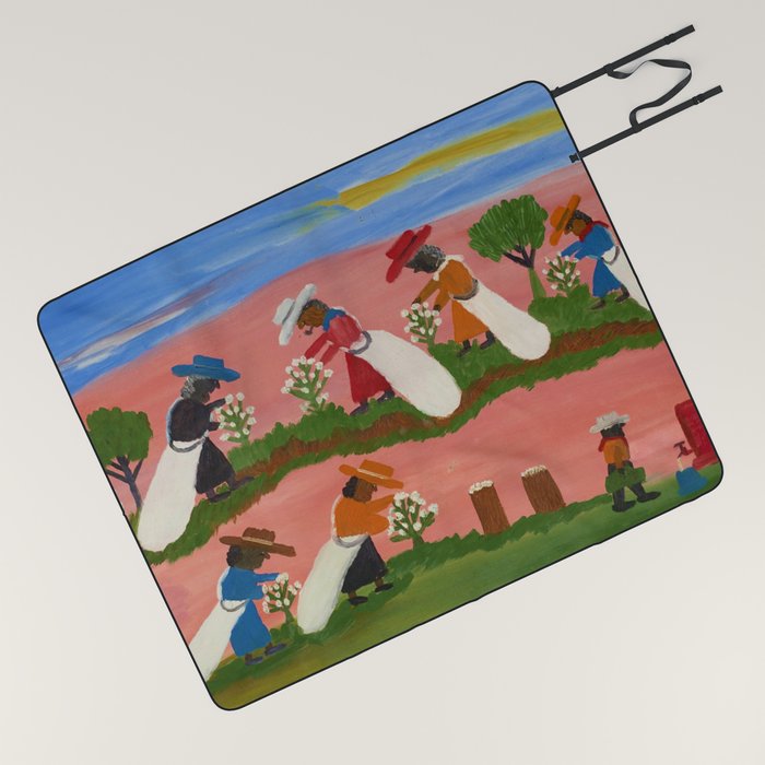 African American Masterpiece Six Figures Picking Cotton Folk Art 