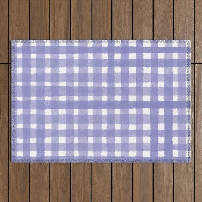 Purple Watercolour Farmhouse Style Gingham Check Outdoor Rug