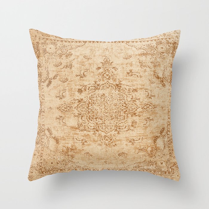 Oriental Style Antique Persian Vintage Rug Beige Throw Pillow by KOOVOX Society6