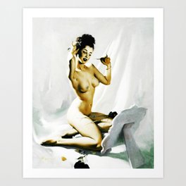 Self Love Pin-up Girl Perfection by Gil Elvgren Olive Tone Art Print