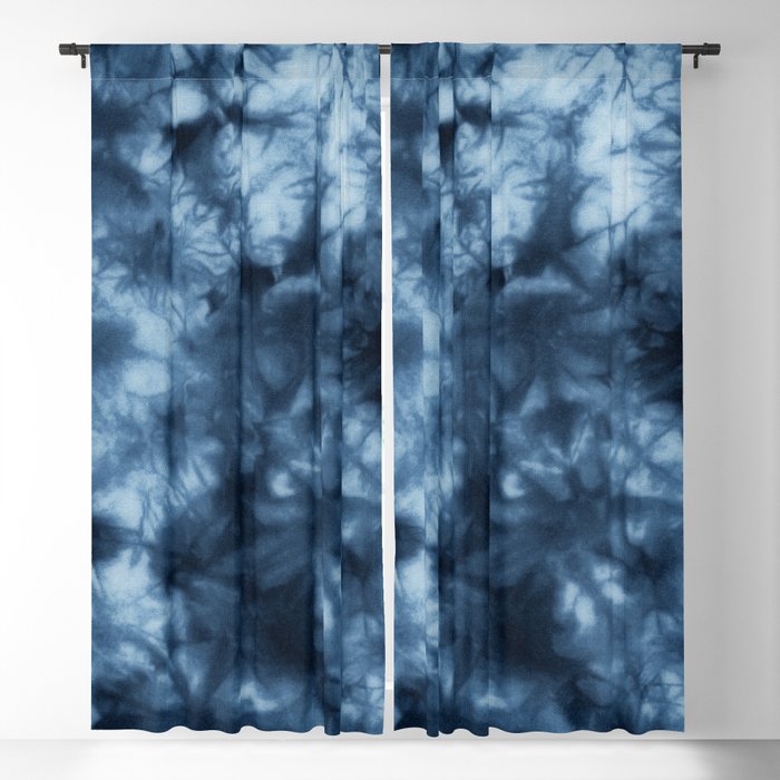 Dark Midnight Blue Boho Tie Dye Pattern Blackout Curtain