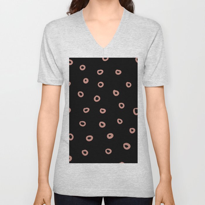 Black and Pink Simple Hoop Circle Pattern Pairs DE 2022 Trending Color Rose de Mai DET432 V Neck T Shirt