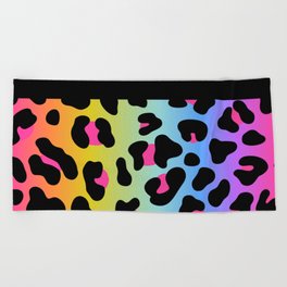 Black & Holo Rainbow Leopard Beach Towel