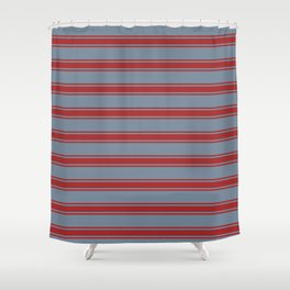 [ Thumbnail: Light Slate Gray & Brown Colored Pattern of Stripes Shower Curtain ]