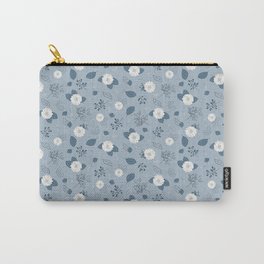 blue dahlia, tossed floral pattern, blue and white Carry-All Pouch