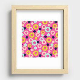 DROPS POLKA DOTS PATTERN in CHARTREUSE, SAND, MINT AND DARK BLUE ON PINK Recessed Framed Print