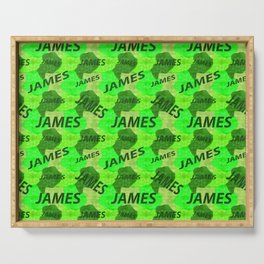 James pattern in green colors and watercolor texture Serving Tray