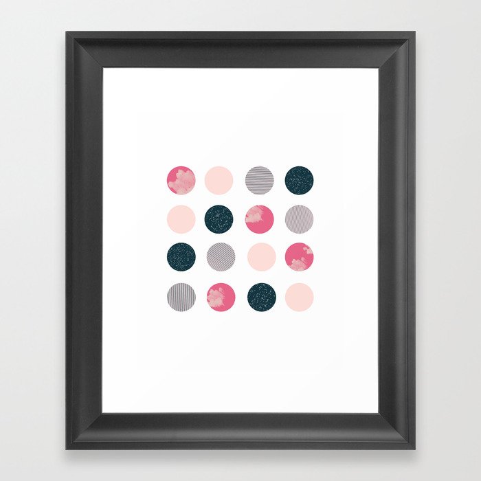 Modern dots, cloud polka, pink print Framed Art Print