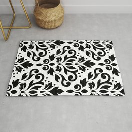 Scroll Damask Large Pattern Black on White Area & Throw Rug