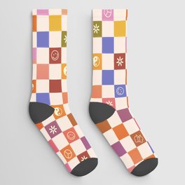 70s Retro Checkered Pattern Socks