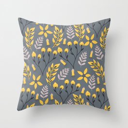 Mod Floral Yellow on Gray Throw Pillow