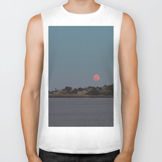 Full Strawberry Moon Rising over Rockport Biker Tank