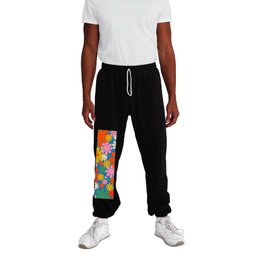 Retro 60s 70s Aesthetic Floral Pattern in Rainbow Pop Colours on Blue Sweatpants