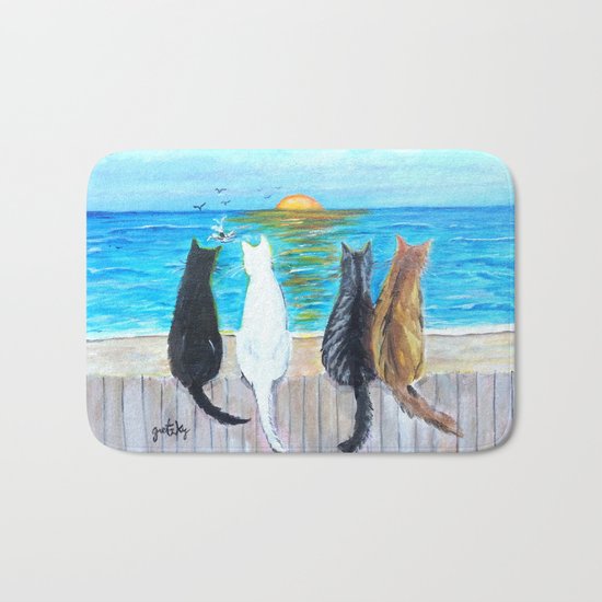 Cat Beach Sunset Bath Mat