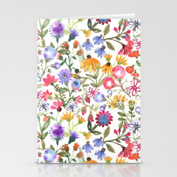 Colorful Watercolor Flowers Stationery Cards