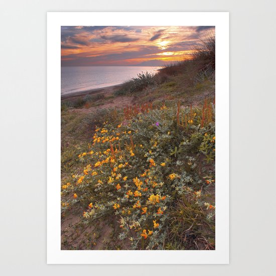Yellow flowers at the sea Art Print