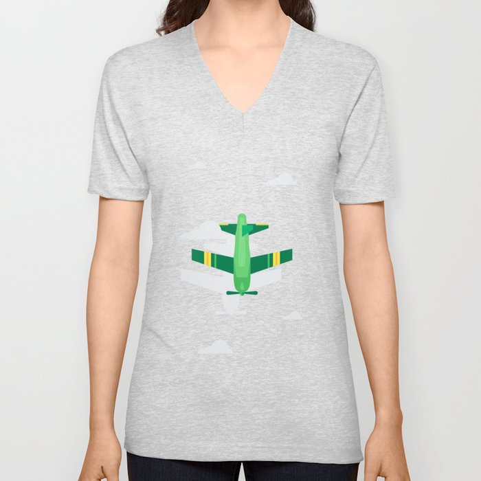 Green Plane High Sky V Neck T Shirt