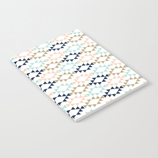 Aztec - Geometric tribal pattern in navy, gold glitter, pink, and blush Notebook