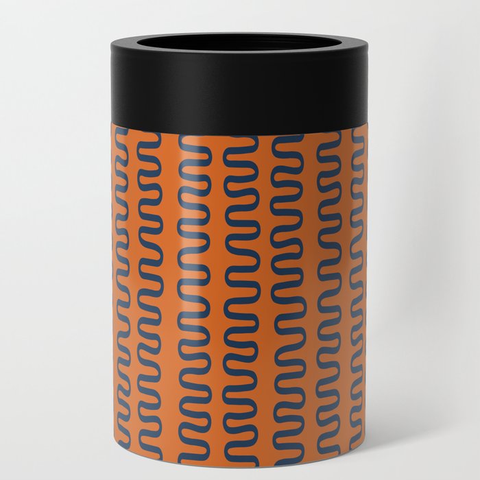 Abstract Shapes 267 in Navy Blue and Orange (Snake Pattern Abstraction) Can Cooler