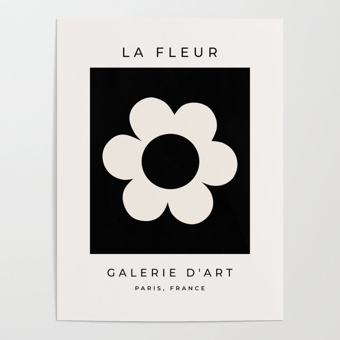La Fleur 06 Retro Floral Print Black And White Flower Poster by