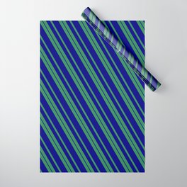 [ Thumbnail: Sea Green & Blue Colored Lines/Stripes Pattern Wrapping Paper ]