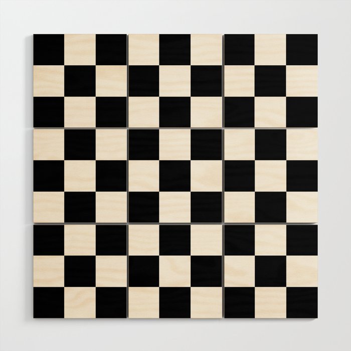 Black and White Square Pattern Wood Wall Art