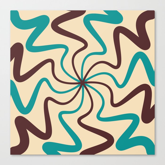 Mid Century Abstract Liquid Lines Pattern - Viridian Green and Brown Coffee Canvas Print