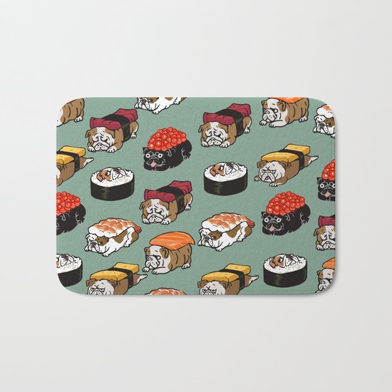 Sushi English Bulldog Bath Mat